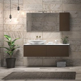 Kamalu - mobile bagno sospeso 155 cm con piano da appoggio in solid surface bianco e doppio cassetto sp-155