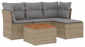 Set divano da giardino 5 pz con cuscini beige in polyrattan