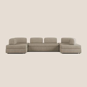 Liberty divano panoramico con pouf estraibile e schienali movibili in tessuto morbido impermeabile T02 beige