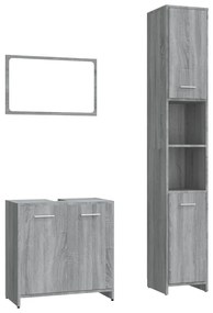 Set mobili da bagno 3 pz grigio sonoma in legno multistrato