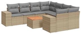 Set Divano da Giardino 9 pz con Cuscini Beige in Polyrattan