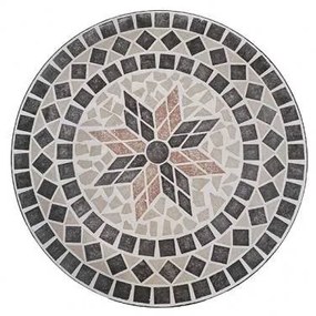 Set tavolo rotondo 60 cm in mosaico di ceramica + 2 sedie pieghevoli in acciaio