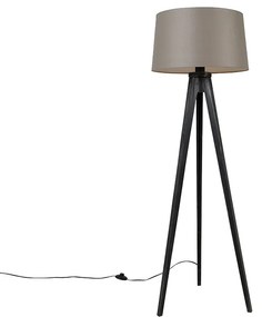 Treppiede nero con paralume in lino color tortora 45 cm - Tripod Classic