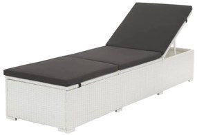 Lettino prendisole con cuscino nero in polyrattan bianco