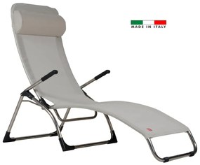Sedia a sdraio da giardino in alluminio con braccioli pieghevole Salus FIAM, seduta in textilene beige