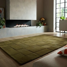 Tappeto in lana kaki tessuto a mano 200x290 cm Checkerboard - Flair Rugs