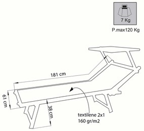 HUGO - lettino mare prendisole pieghevole in alluminio con tettuccio