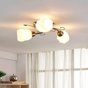 Plafoniera soffitto Amedea Lindby, dimmerabile, Bronzo / Ottone antico, Soggiorno / Sala da pranzo, Vetro, Antico, Plafoniera