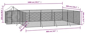 Cuccia cani da esterno tetto argento 10x6x2,5 m acciaio zincato