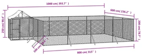 Cuccia cani da esterno tetto argento 10x6x2,5 m acciaio zincato