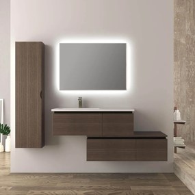 Mobile da bagno 140 cm sospeso moderno rovere scuro soft Slide