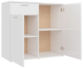 Credenza Bianco Lucido 80x36x75 cm in Legno Multistrato