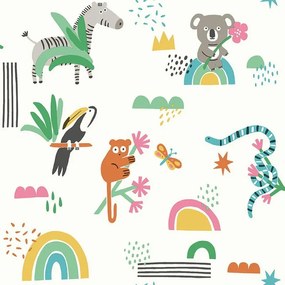 Carta da parati Animali bambino multicolor, 53 cm x 10.05 m