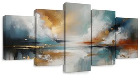 Quadri 5 pezzi – Paesaggio astratto con lago