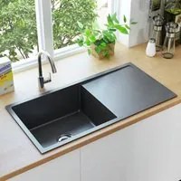 Lavello da Cucina Lavorato a Mano con Filtro Nero Acciaio Inox cod mxl 75859