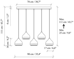 Lampadario con cavo YILDO 5xE27/40W/230V nero/oro