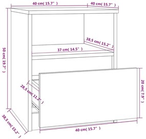 Comodini 2 pz Rovere Fumo 40x40x50 cm in Legno Multistrato