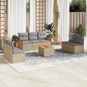 Set divano da giardino 8 pz con cuscini beige in polyrattan