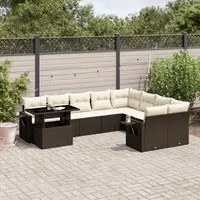 Set Divani da Giardino 10pz con Cuscini in Polyrattan Marrone 3268143