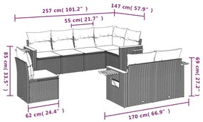 Set divano da giardino 8 pz con cuscini beige in polyrattan