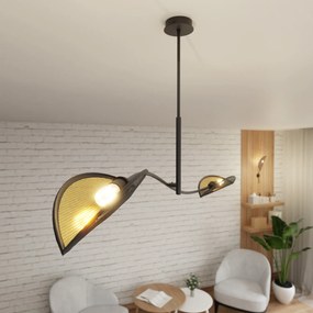 Sospensione Nordica 2 Luci Ares In Acciaio Nero Oro Bracci Regolabili
