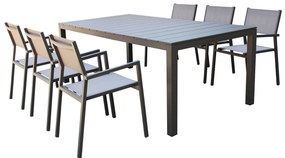 ALASKA - set tavolo in alluminio cm 214/280 x 100 x 75,5 h con 6 poltrone Aulus