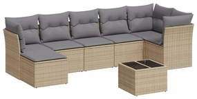 Set divano da giardino 8 pz con cuscini beige in polyrattan