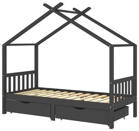 Giroletto bambini cassetti grigio scuro pino massello 90x200 cm