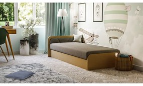 Letto singolo imbottito/in truciolato giallo ocra/grigio scuro con contenitore e materasso inclusi 80x190 cm Parys – ELTAP