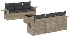 Set divani da giardino 7pz con cuscini grigio chiaro polyrattan