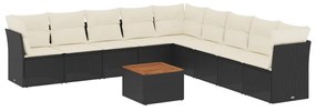 Set divani da giardino 10pz con cuscini in polyrattan nero