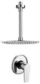 Set doccia con miscelatore, braccio verticale 30 cm e soffione 25cm cromo design tondo