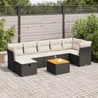 Set Divani da Giardino con Cuscini 8 pz Nero in Polyrattan 3325766