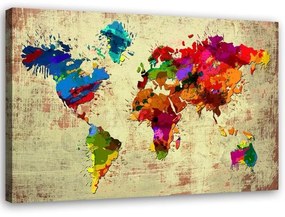 Quadro su tela, Mappa del mondo multicolore