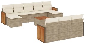 Set divani da giardino 11 pz con cuscini beige in polyrattan