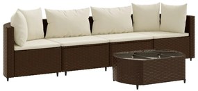 Set divano da giardino 5 pz con cuscini marrone in polyrattan