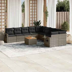 Set divani da giardino 11 pz con cuscini in polyrattan grigio