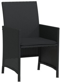 Set da bistrò 3 pz con cuscini nero in polyrattan