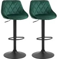 EasyComfort Set 2 Sgabelli da Bar, Altezza Regolabile con Base in Metallo e Seduta in Velluto, Sgabelli Moderni con Schienale e Poggiapiedi, 46x48x83-104 cm, Verde