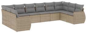 Set divano da giardino 10 pz con cuscini beige in polyrattan