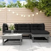 Set Divani da Giardino 5pz con Cuscini in Legno Massello Grigio 3185789