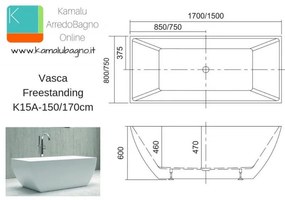 Kamalu - vasca da bagno libera installazione 150x75cm k15a