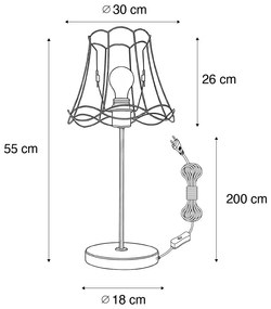 Lampada da tavolo retrò in ottone con telaio Granny nero 30 cm - Kaso