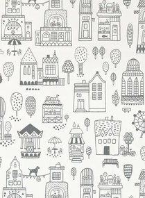 Majvillan Carta da parati Small Town - Soft Black/ Cream White