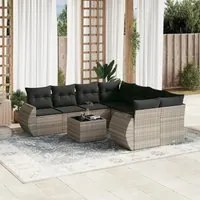 Set Divano da Giardino 9pz con Cuscini Grigio Chiaro Polyrattan 3253499