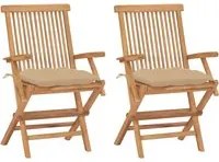 Sedie da Giardino con Cuscini Beige 2 pz in Massello di Teak 3062505