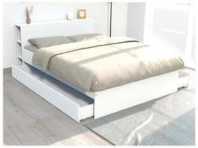 Letto con testata vani portaoggetti e cassetti 140 x 190 cm Bianco + Rete + Materasso - EUGENE