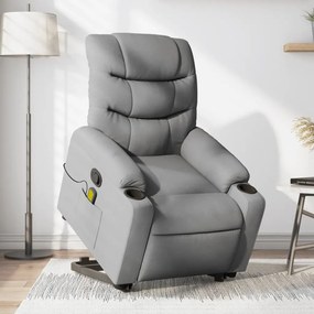 Poltrona Alzapersona Massaggi Reclinabile Grigio Chiaro Tessuto /