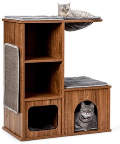Costway Albero attività per gatti, Torre con tiragraffi in sisal trespolo felpato casetta e cesto