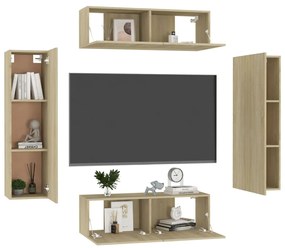 Set porta tv 4 pz rovere sonoma in truciolato